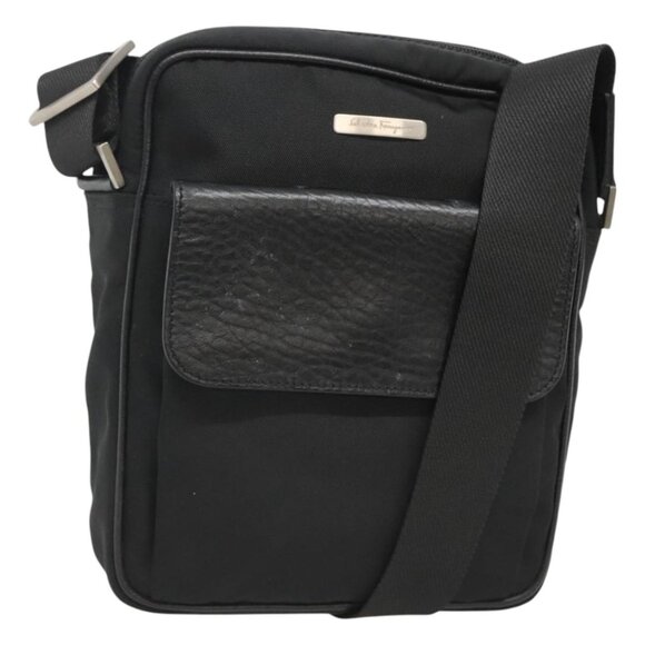 Salvatore Ferragamo Shoulder Bag Canvas Black Silver Auth bs25831